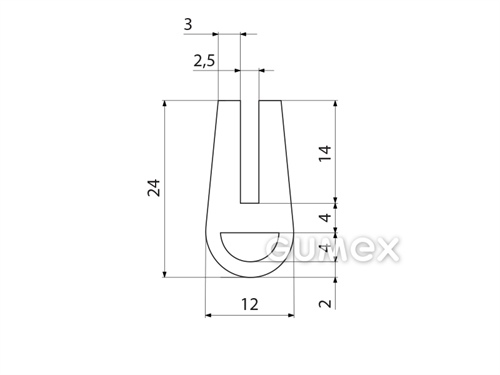 Kompaktes Silikonprofil, U-Form mit Hohlkammer - 0188, 