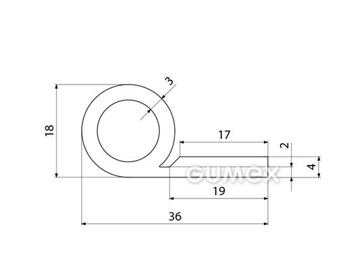Kompaktes Silikonprofil, P-Form mit Hohlkammer - 0127, 