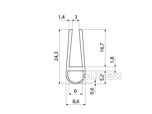 Kompaktes Silikonprofil, U-Form mit Hohlkammer - 0188, 